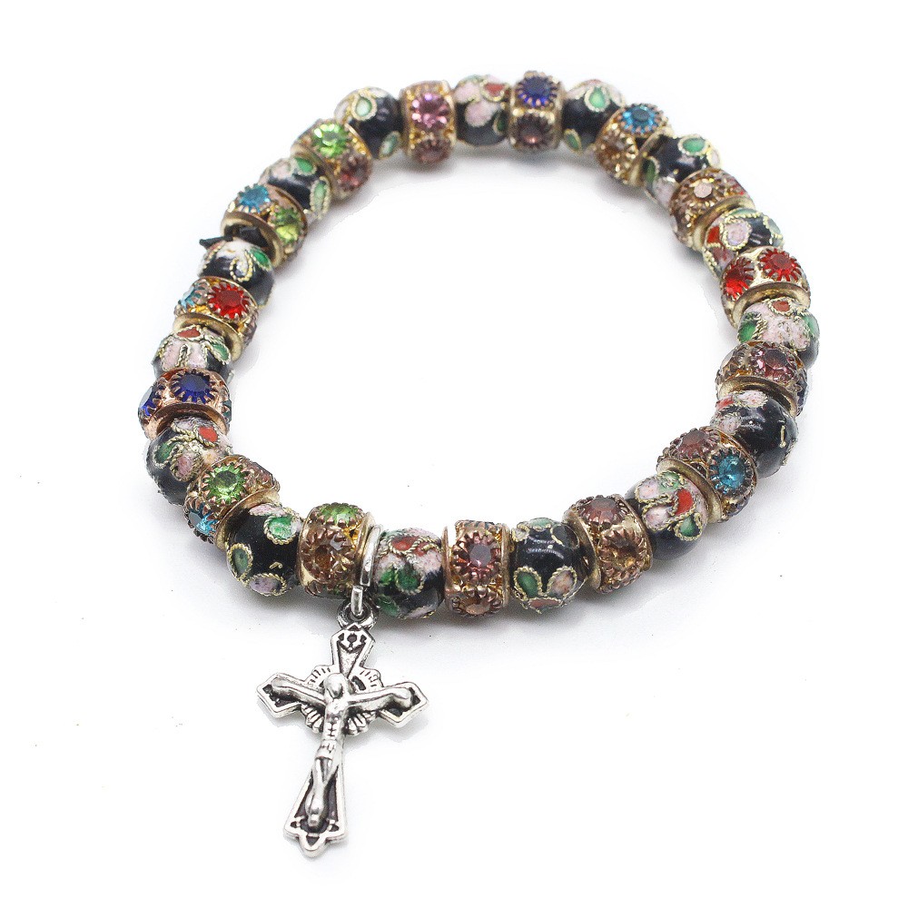 闪钻宝石手工景泰蓝十字架手链手环（弹力绳）bracelet